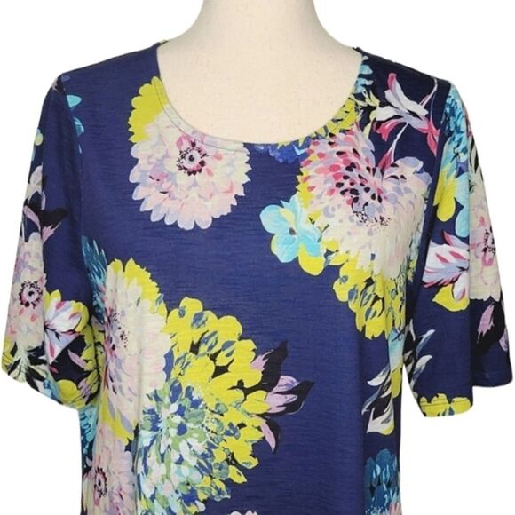 Chico's Blooming Happiness Scoop Neck Asymmetrical Grommet Tunic Size S - Picture 5 of 10